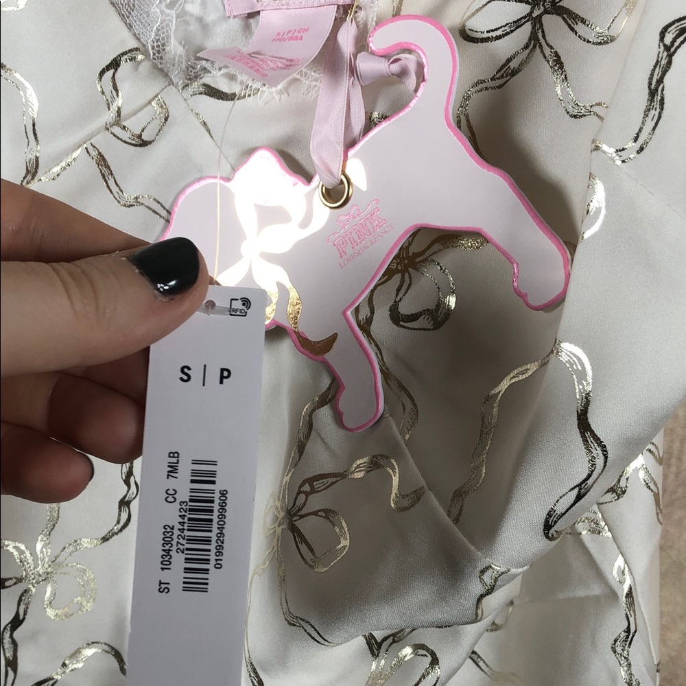 LoveShackFancy x VS PINK Ivory with Gold Bow Balletcore Babydoll Slip Mini Dress - Picture 4 of 8